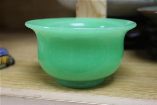 Three Chinese hardwood stands and three bowls